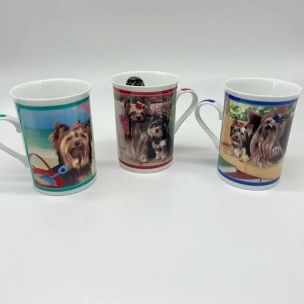 Porcelain Yorkie dog 3 mugs Collector set